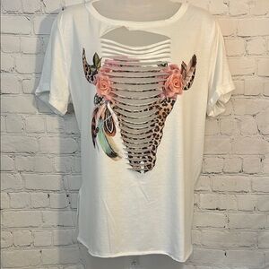 Phil Love White Southwestern Graphic Cut-Out Women's Top